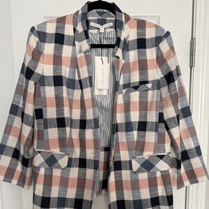 NWT Veronica Bear Women's Pink and Blue Plaid Upcollar Blazer - Size 16